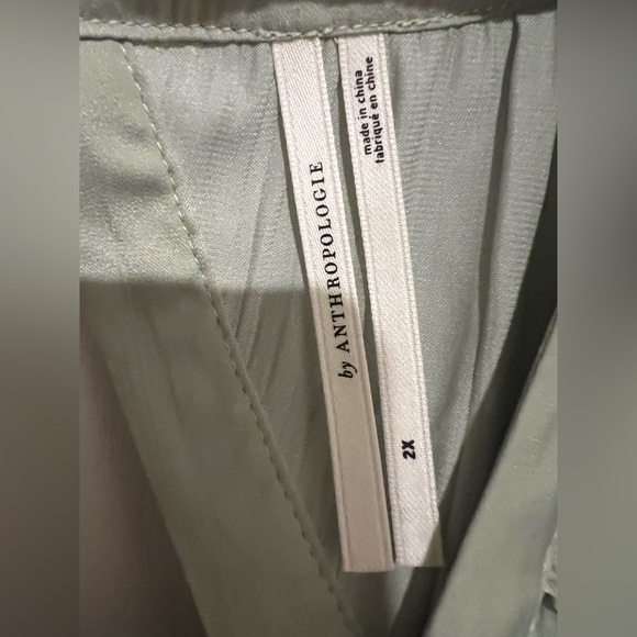 By Anthropologie Sz 2X Mint Green Open Back Blouson Sleeve Blouse Elegant Flowy - Picture 6 of 16